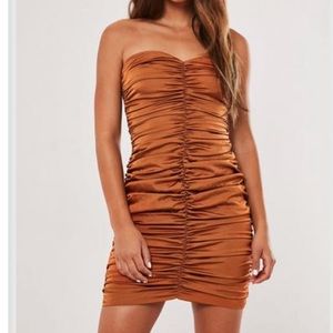 Copper satin ruched mini dress, ruched back also